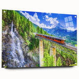 Side view of a train depicted in large abstract style on acrylic glass, featuring vibrant hues.