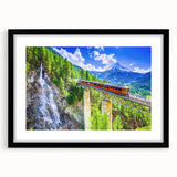 Extra large abstract art print of a colorful, textured train on a black framed canvas, ideal for living room decor.
