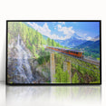 Large abstract wall art print of a train in muted gray and silver tones on framed acrylic.