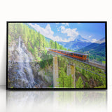 Large abstract wall art print of a train in muted gray and silver tones on framed acrylic.