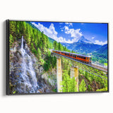 Black and white vintage poster art of a train landscape on framed canvas, suitable for bedroom wall decor.