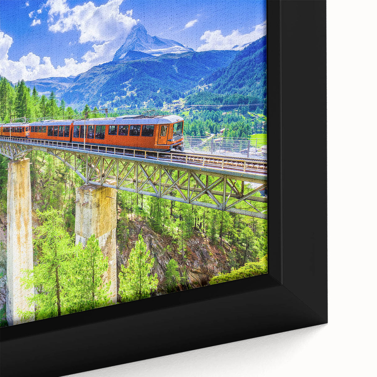 Extra large framed canvas featuring a black steam train with vibrant, colorful details, ideal for living room decor.