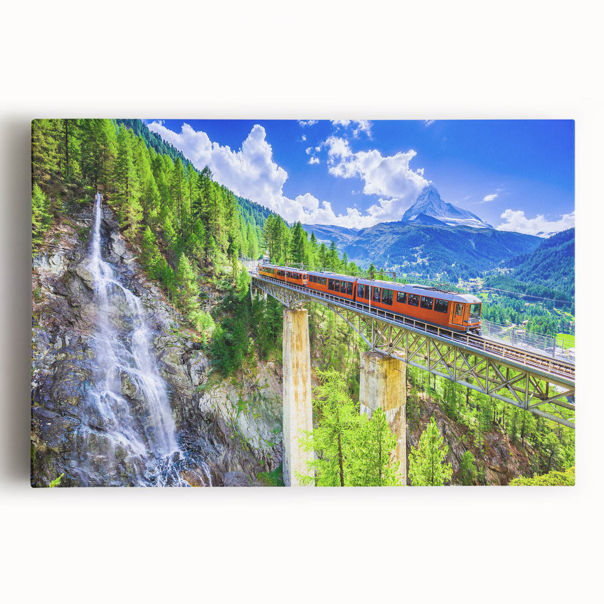 Black and white image of a vintage train on stretched canvas, suitable for kitchen wall art.