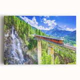 Black and white image of a vintage train on stretched canvas, suitable for kitchen wall art.