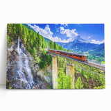 Black and white photograph of a vintage train on stretched canvas, ideal for kitchen wall art or bedroom decor.