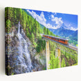 Side view of a classic train on a stretched canvas with muted earth tones, suitable for kitchen wall art.