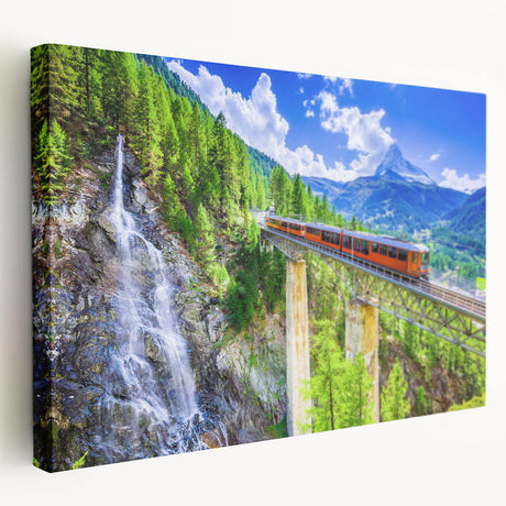 Side view of a classic train on a stretched canvas with muted earth tones, suitable for kitchen wall art.