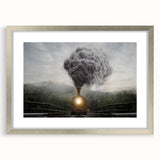 Abstract textured art print of a train in muted gray and silver tones on a framed canvas, suitable for bedroom art.