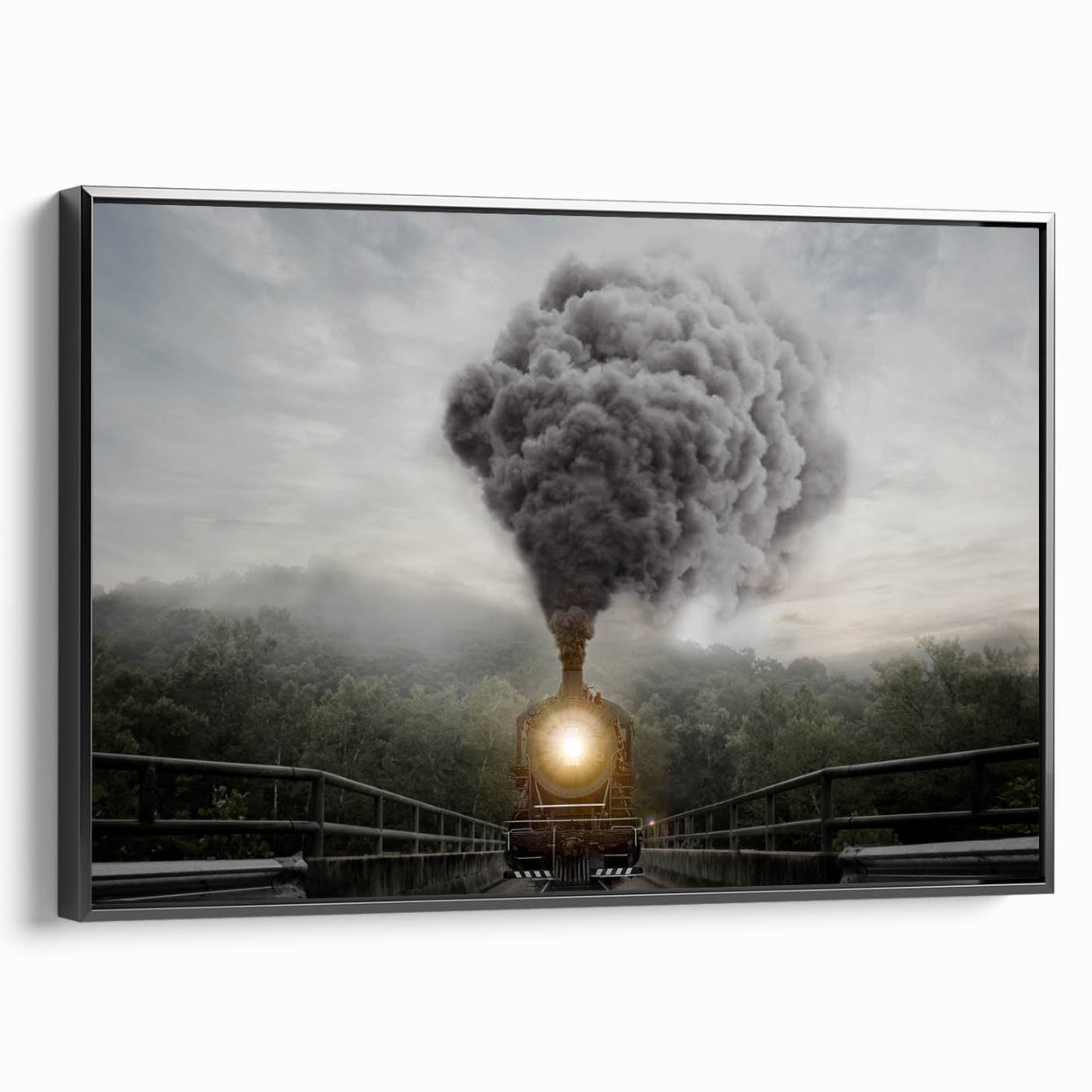 Black and white framed canvas featuring a side view of a vintage train, ideal for bedroom wall art in a minimalist style.
