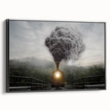 Black and white framed canvas featuring a side view of a vintage train, ideal for bedroom wall art in a minimalist style.