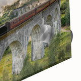 Mid-century modernist train art in vibrant hues on acrylic glass, ideal for dining room ambiance.
