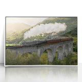 Art deco poster of a streamlined train in monochrome, acrylic print in a white frame, suitable for nursery wall art.