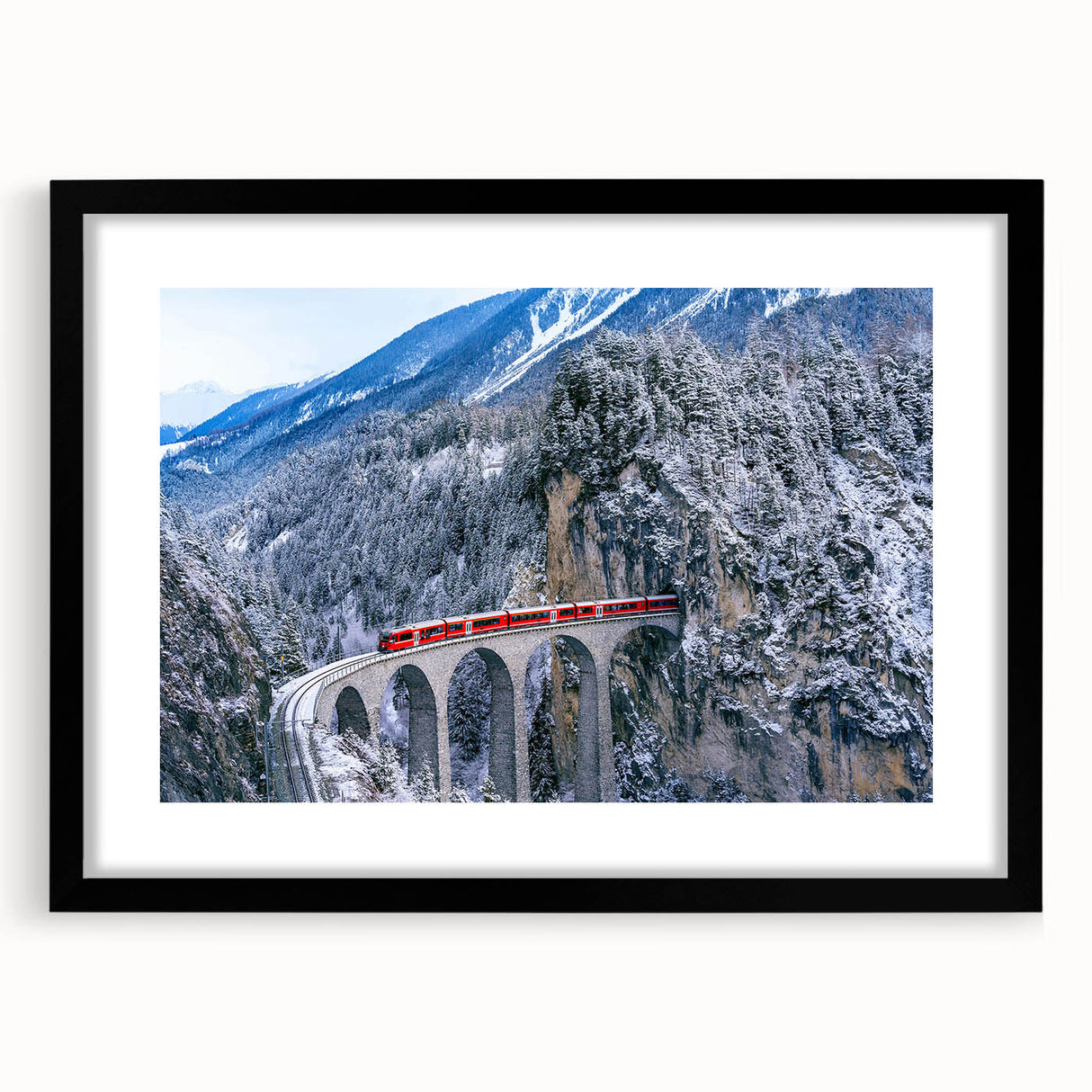 Extra large, textured abstract art print of colorful, stylized trains on a black-framed canvas, ideal for living room decor.