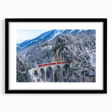 Extra large, textured abstract art print of colorful, stylized trains on a black-framed canvas, ideal for living room decor.