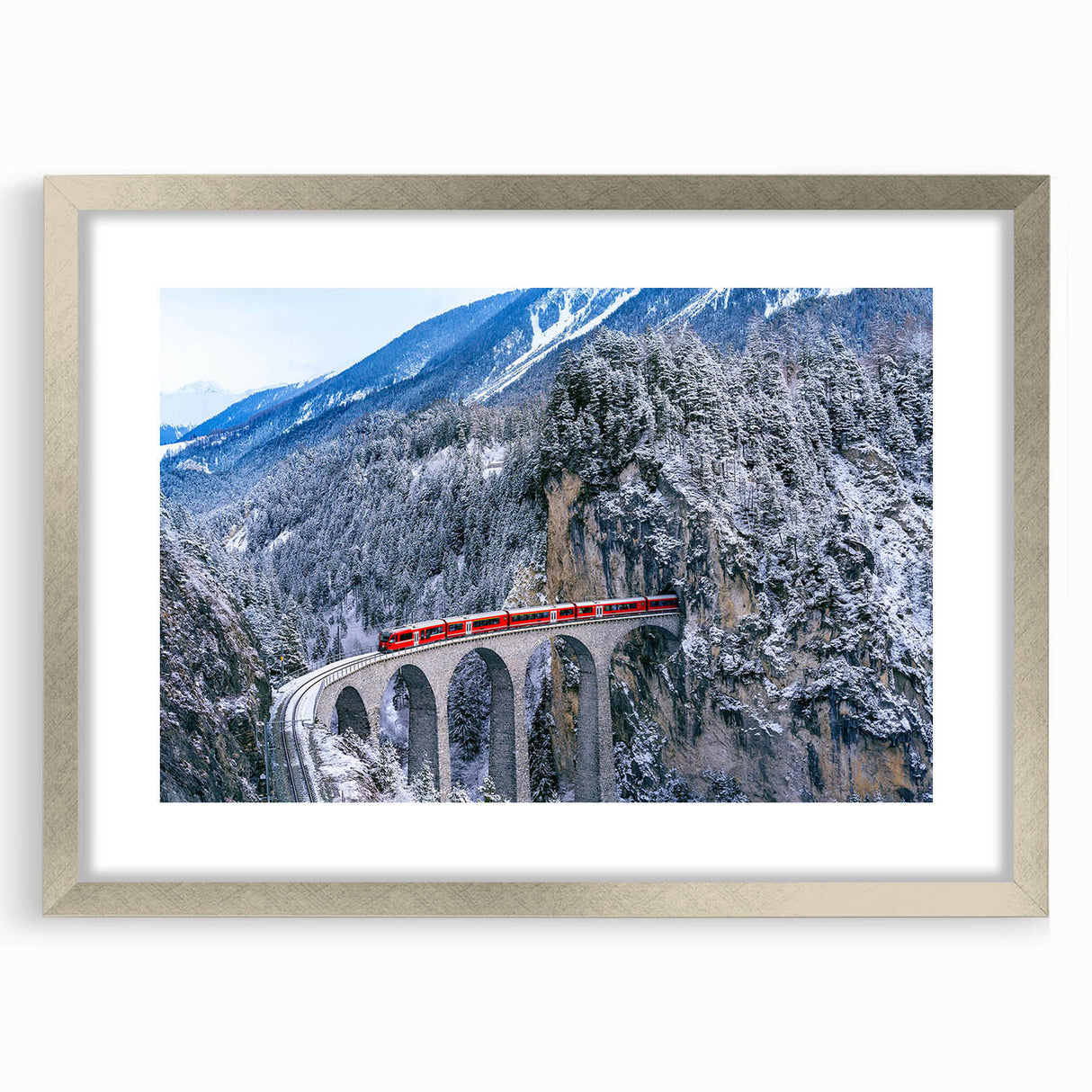 Textured art print of an abstract train in muted gray and silver on a framed canvas, suitable for bedroom decor.
