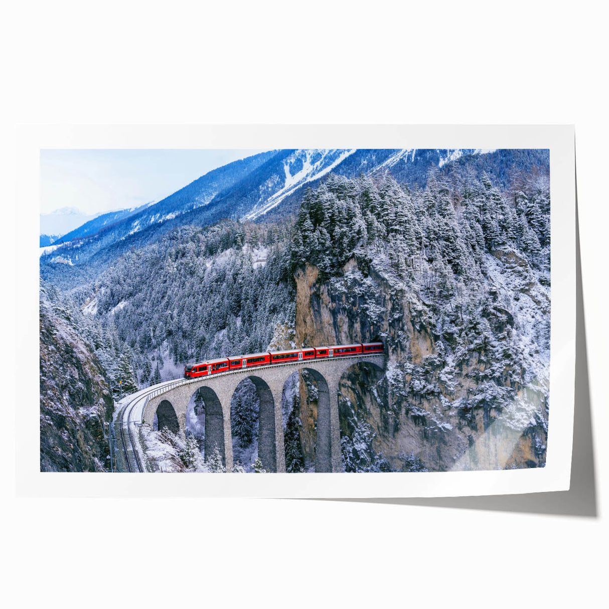Extra large rolled print featuring a detailed train illustration in muted earth tones, ideal for art wall dining room.