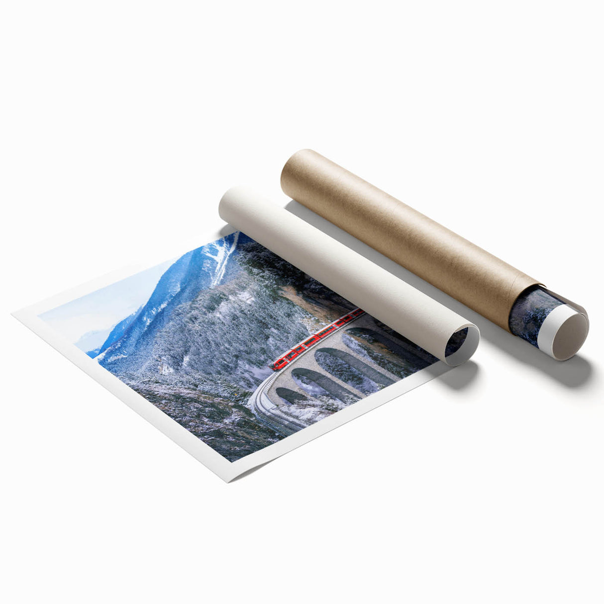 Extra large rolled print of a vintage train in muted earth tones, suitable for classy bathroom wall art.