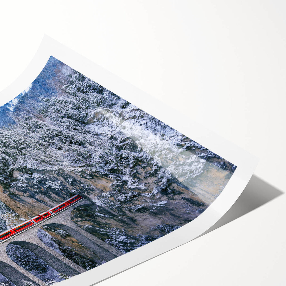 Extra large wall art featuring a train in muted earth tones on a rolled print, suitable for large living room decor.