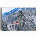 Black and white photo of a vintage train on stretched canvas, ideal for kitchen wall art.