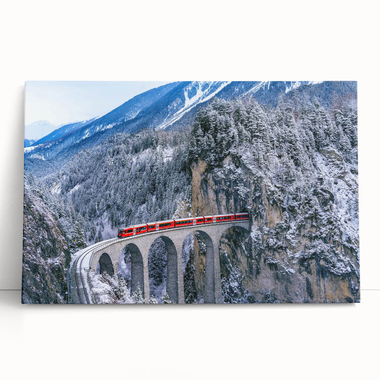 Black and white photo of a vintage train on stretched canvas, ideal for kitchen wall art or bedroom ambiance.