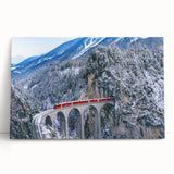 Black and white photo of a vintage train on stretched canvas, ideal for kitchen wall art or bedroom ambiance.