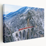 Large art print of a vintage train in muted earth tones on stretched canvas, suitable for kitchen wall art.