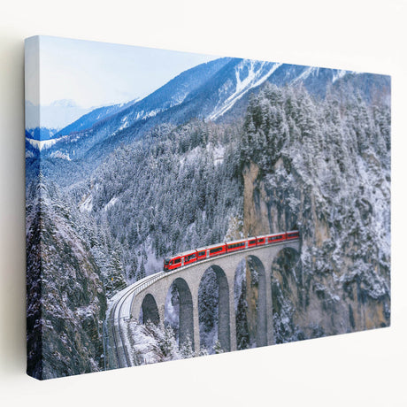 Large art print of a vintage train in muted earth tones on stretched canvas, suitable for kitchen wall art.