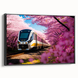 Black and white framed canvas of a vintage train landscape, ideal for bedroom wall art.