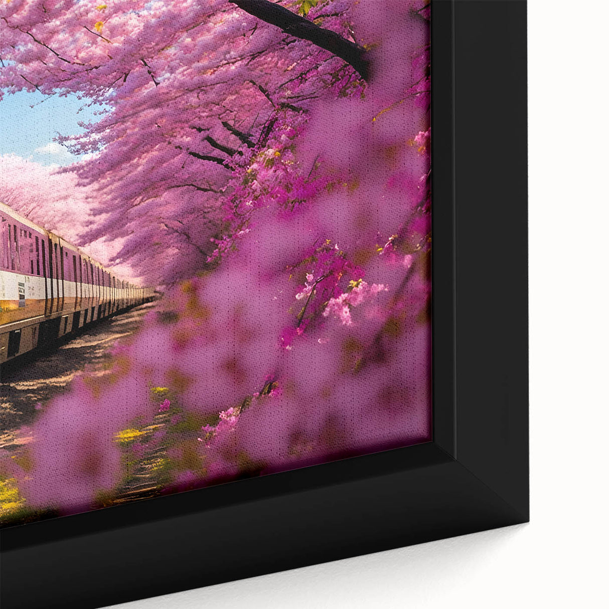 Extra large framed canvas featuring a textured, colorful depiction of trains, ideal for living room decor.