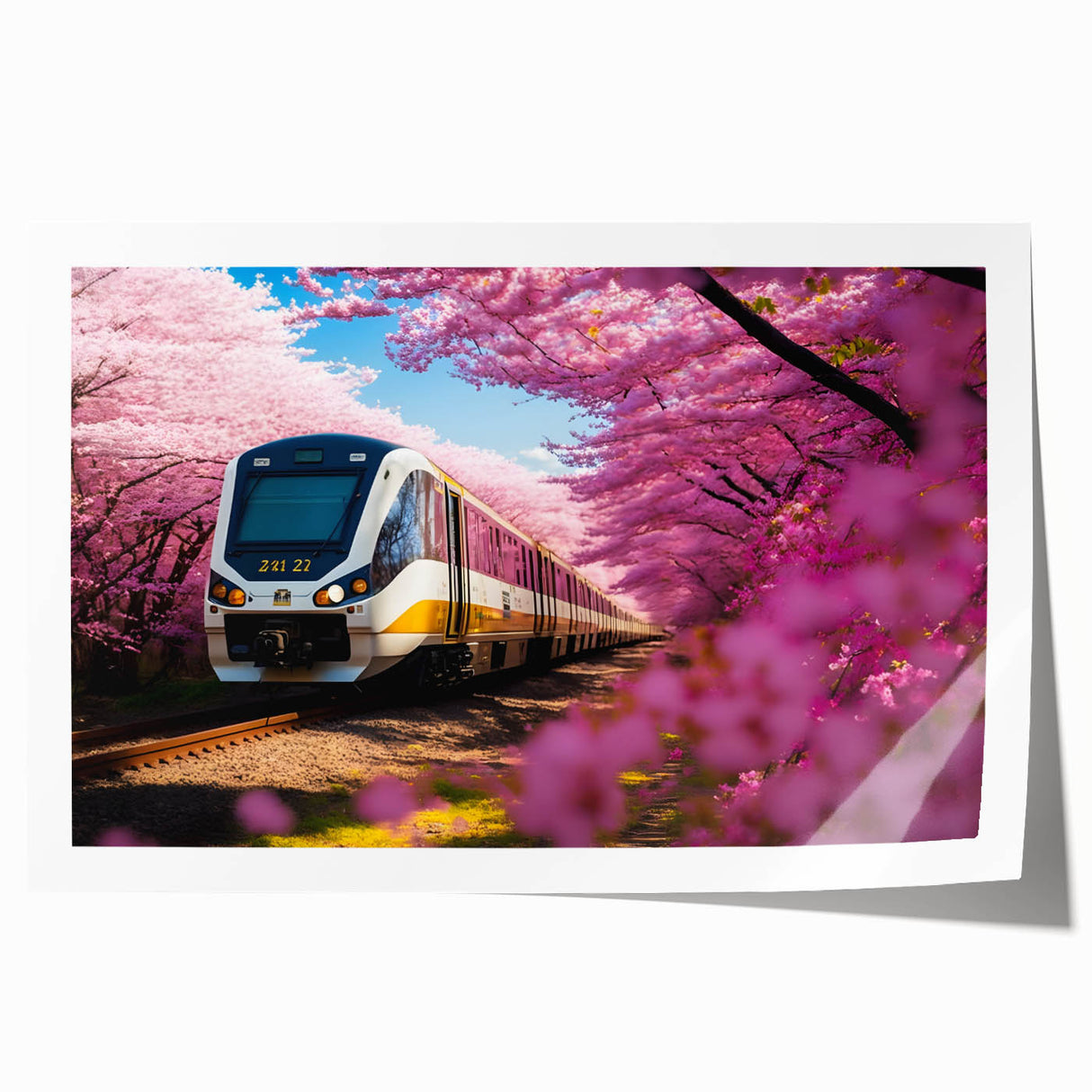Extra large rolled print depicting a vintage train, rendered in muted earth tones, ideal for art wall dining room.