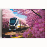 Black and white print of a vintage train on stretched canvas, ideal for kitchen wall art.