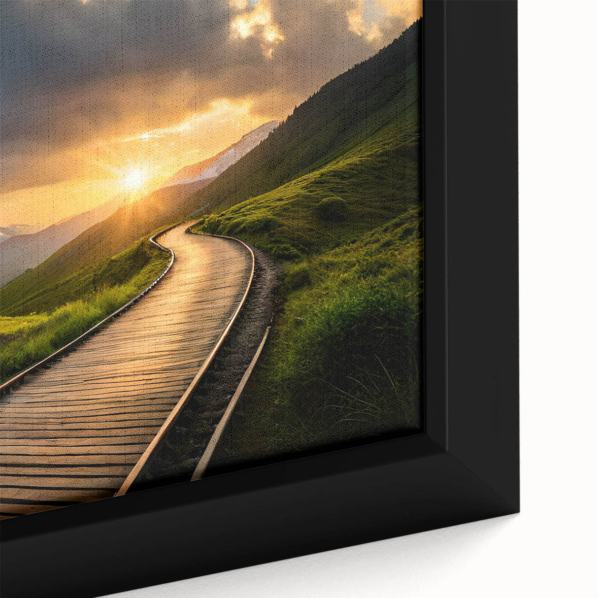 Extra large black wall art featuring a colorful, textured train design on a framed canvas, ideal for living room decor.