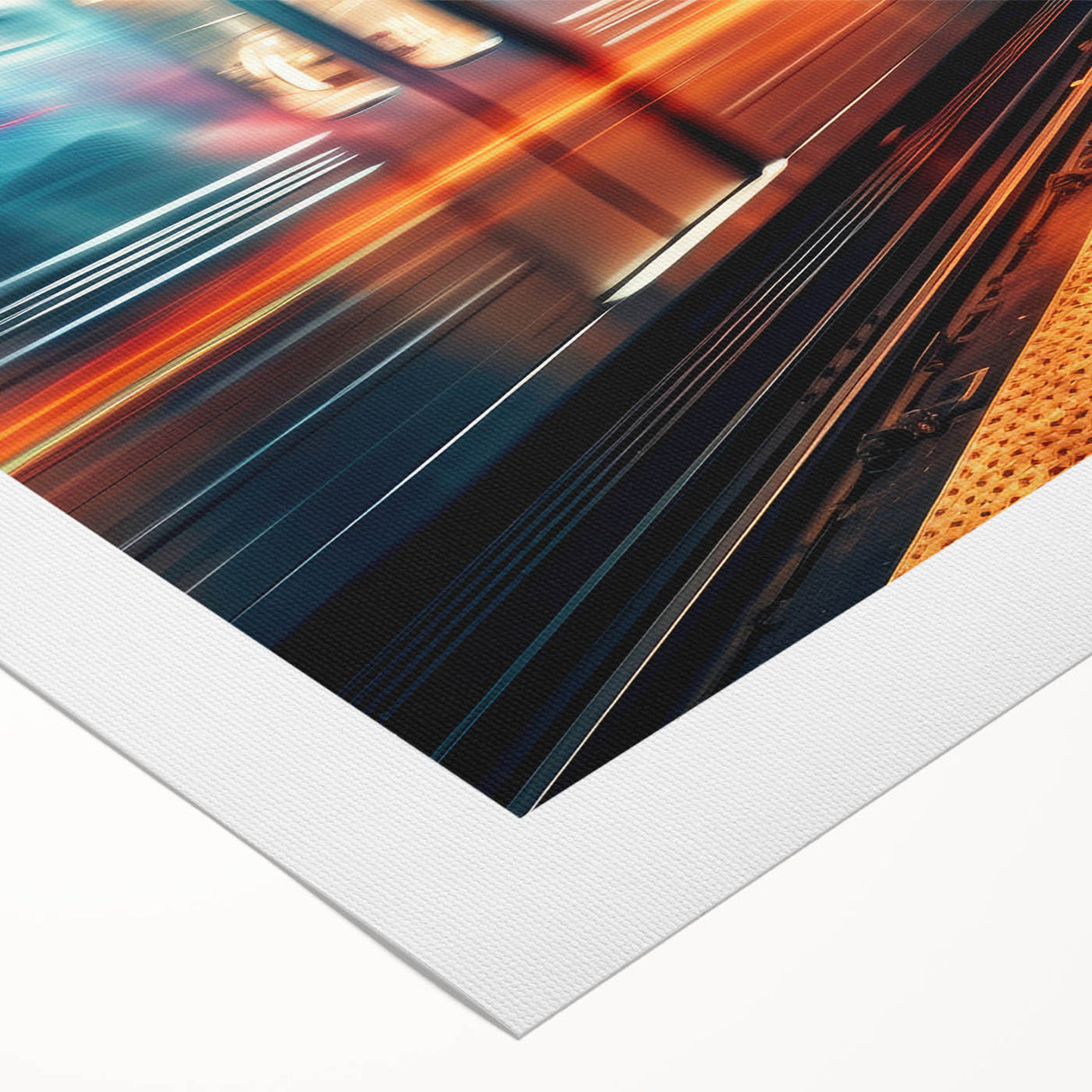 Art deco poster of a streamlined train in monochrome shades, printed on rolled canvas, suitable for dining room decor.