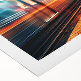 Art deco poster of a streamlined train in monochrome shades, printed on rolled canvas, suitable for dining room decor.