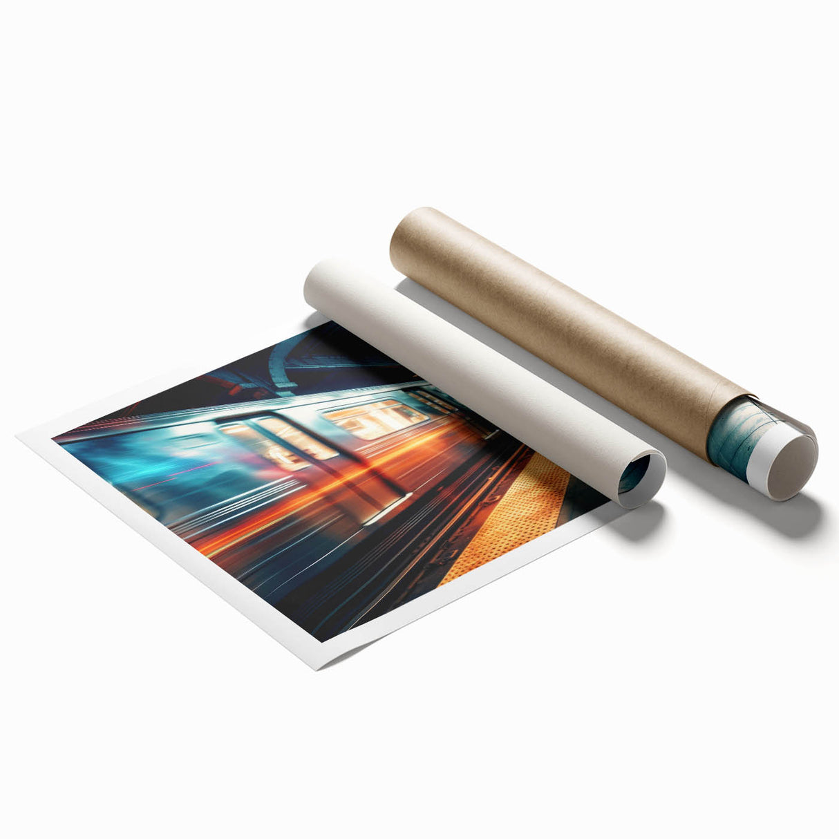 Extra large wall art featuring a vintage train in muted gray tones on a rolled canvas, suitable for a classy bathroom.