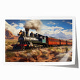Extra large rolled canvas print featuring a detailed illustration of a train, rendered in muted earth tones.