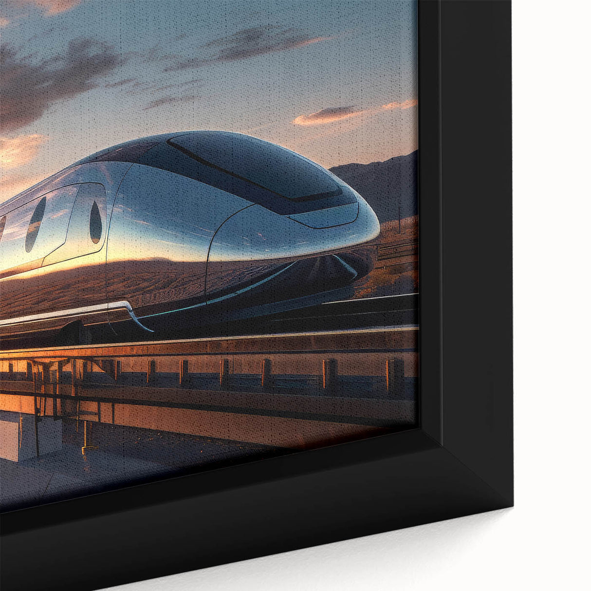 Extra large black wall art featuring a colorful, textured train design on a framed canvas, ideal for living room decor.