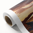 Art deco style train illustration in muted earth tones on rolled canvas, ideal for nursery wall art.