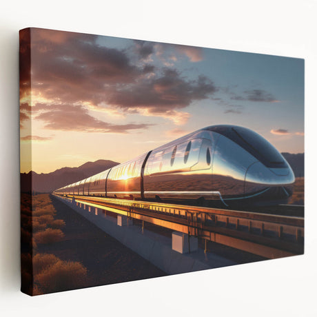 Side view of a vintage train on stretched canvas with muted earth tones, suitable for kitchen wall art.