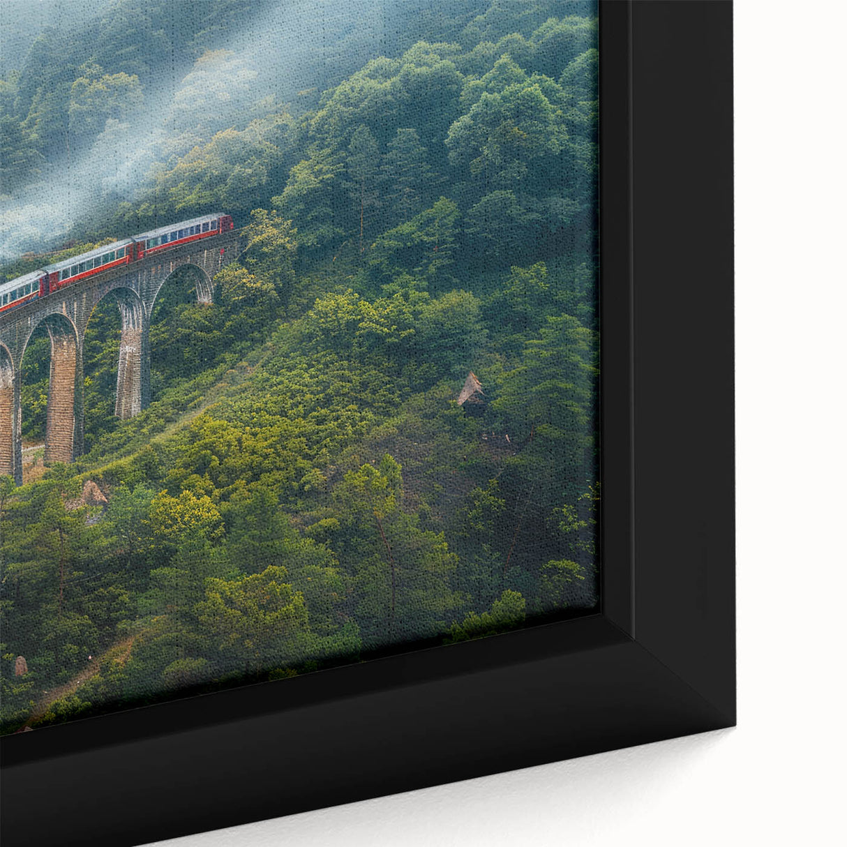 Extra large framed canvas depicting a black steam train with colorful textured details, ideal for living room decor.