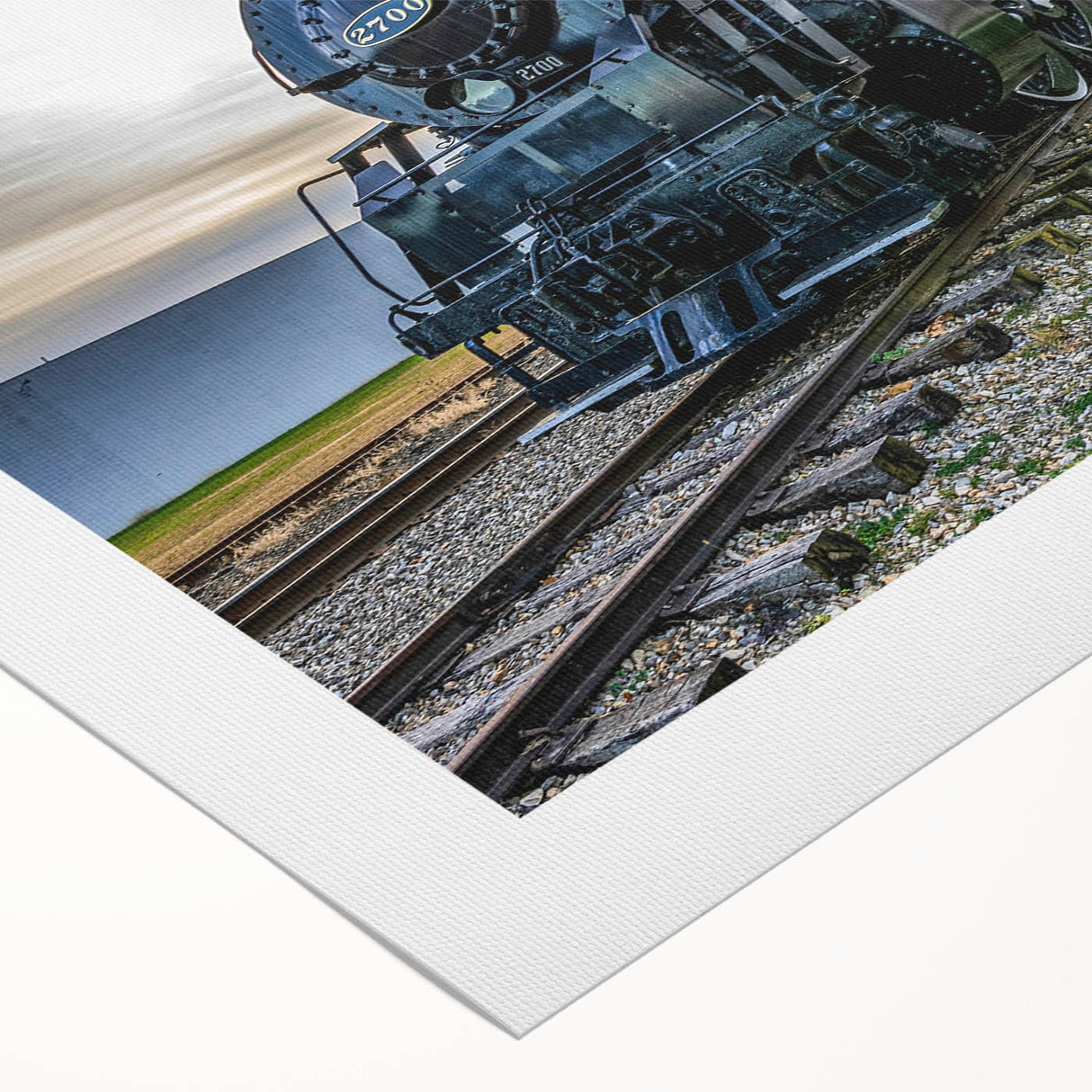 Art deco train poster in monochrome, printed on rolled canvas, suitable for dining room wall art.