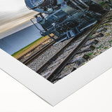 Art deco train poster in monochrome, printed on rolled canvas, suitable for dining room wall art.