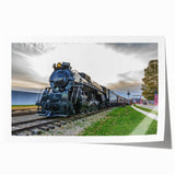 Extra large rolled print of a vintage train in muted earth tones, suitable as art wall dining room decor.