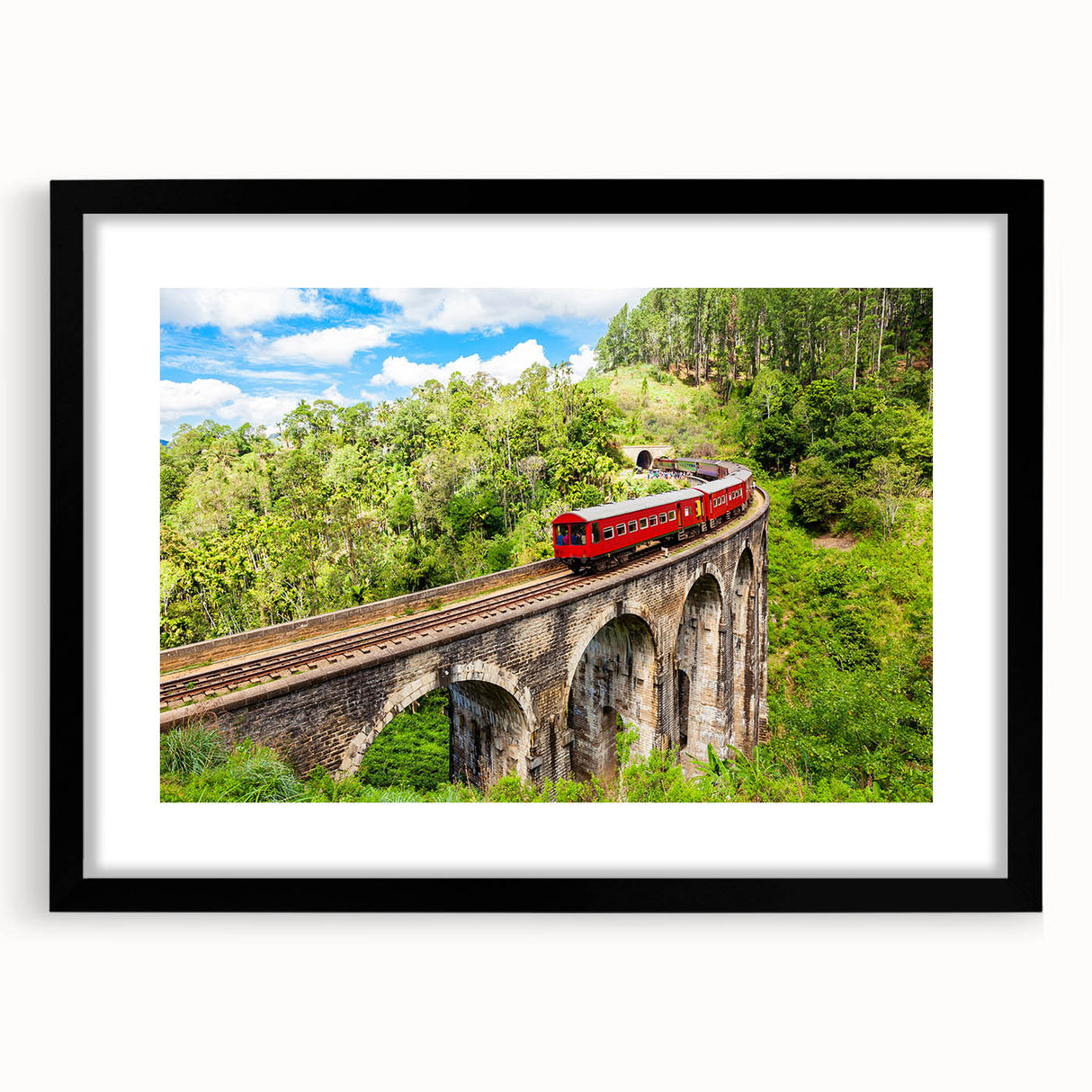 Abstract art print of a colorful train in textured style on extra large canvas, ideal for living room decor.