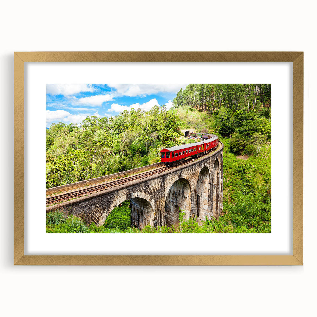 Extra large abstract art print of a textured train, in muted gold and black tones on framed canvas.