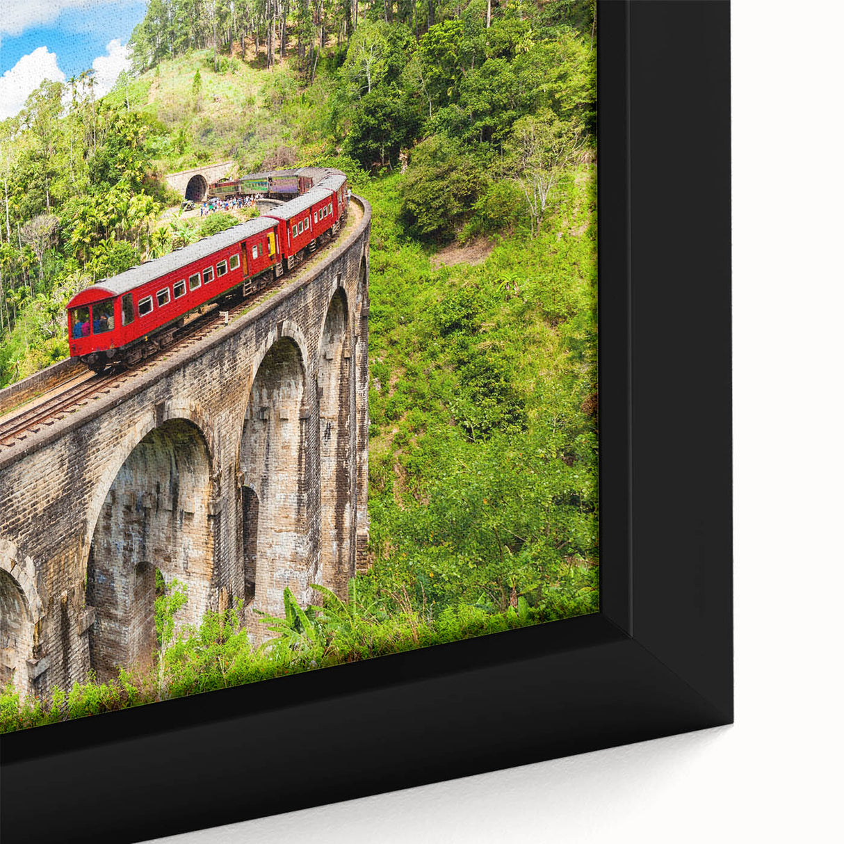 Framed canvas featuring a black locomotive with vibrant, textured colors, ideal for extra large living room wall decor.