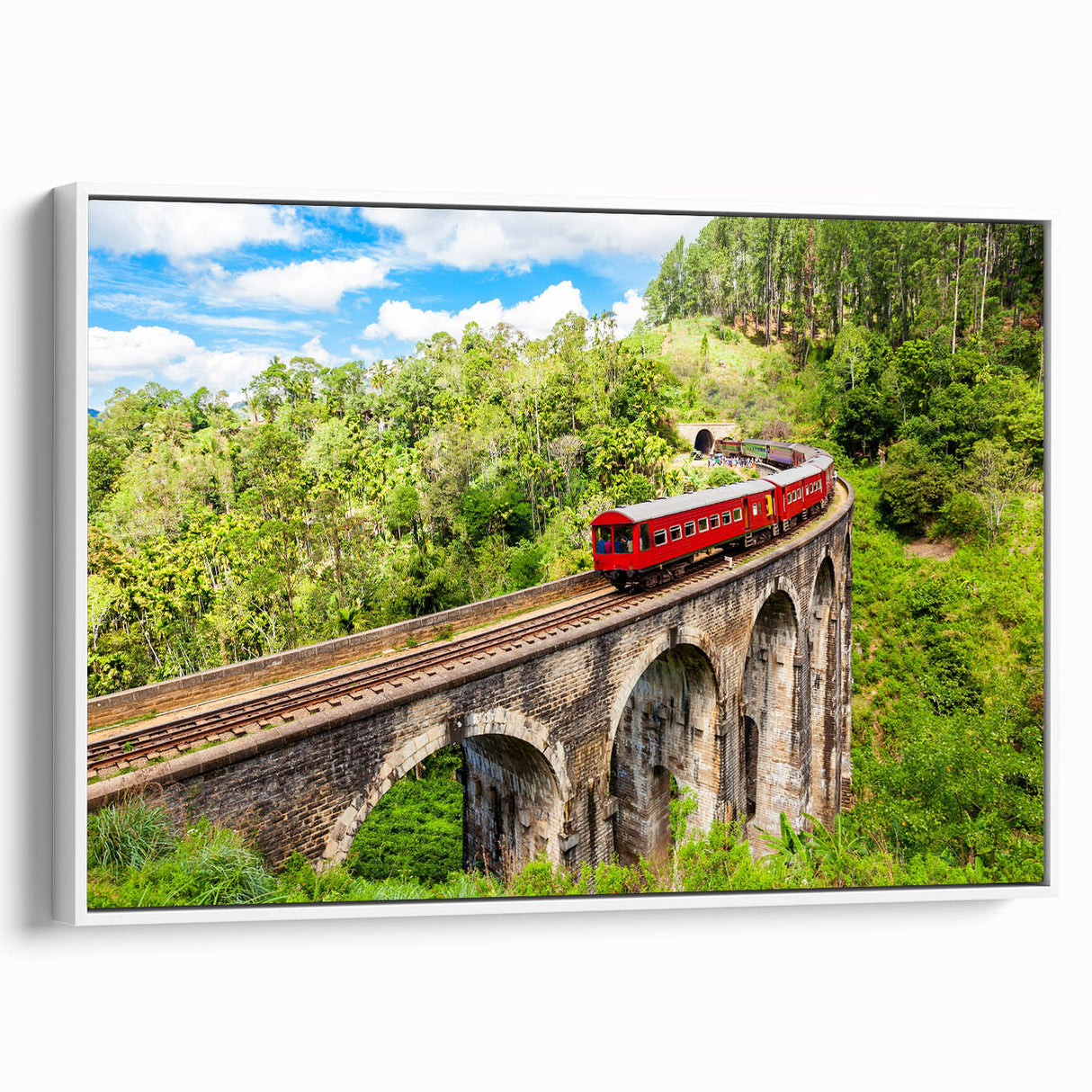 Vintage poster art of a train, featuring vibrant colors on a black background, framed canvas, ideal for living room decor.