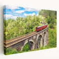 Side view of a vintage train on stretched canvas with muted earth tones, ideal for kitchen wall art.