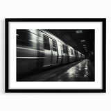 Abstract art print of a colorful, textured train on a black framed canvas, ideal for extra large wall art in a living room.