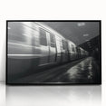 Large abstract wall art of a train in black and gray tones on a framed acrylic, suited for modern living room decor.